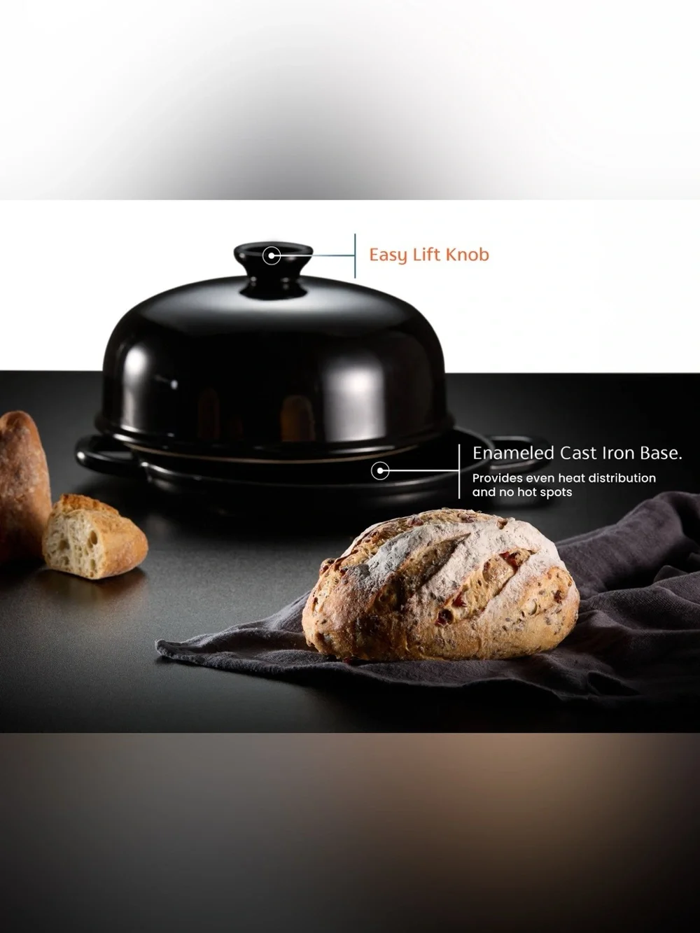 Kook Cast Iron Bread Oven Cloche Black NIB Sourdough Dutch Oven Bread Baker